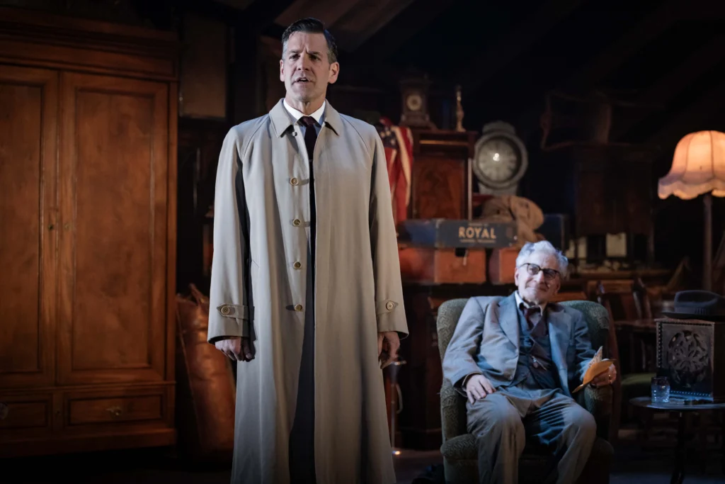 John Hopkins as Walter Franz and Henry Goodman as Gregory Solomon in Arthur Miller’s The Price at the Marylebone Theatre. [Image Credit Marc Brenner]