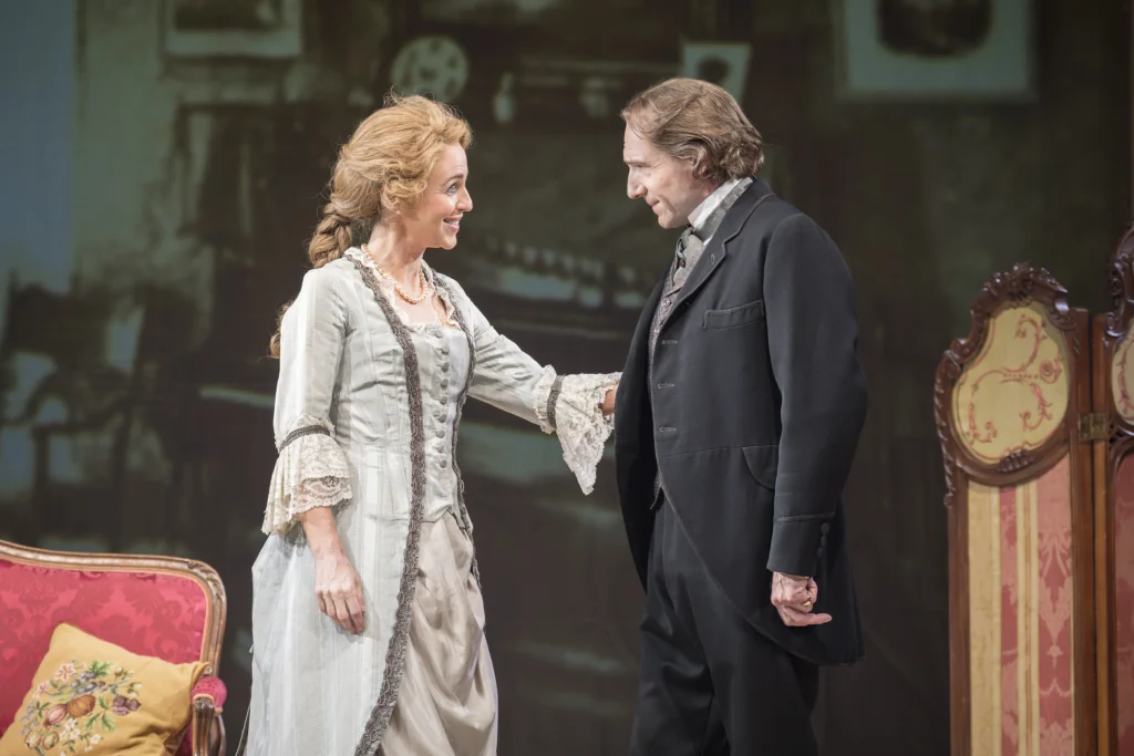 Miranda Raison as Ellen Terry and Ralph Fiennes as Henry Irving in David Hare's Grace Pervades at the Theatre Royal Haymarket. [Image Credit West End Production Photography]