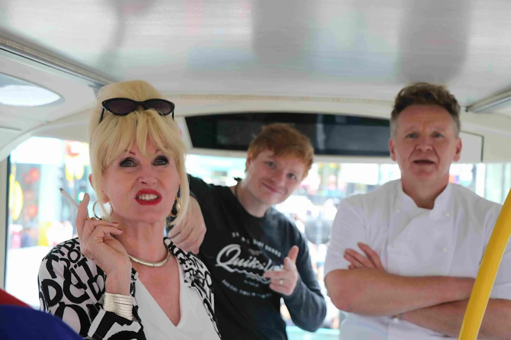 Joanna Lumley, Ed Sheeran and Gordon Ramsay aboard The Original Tour. Waxwork guests, but convincing company.