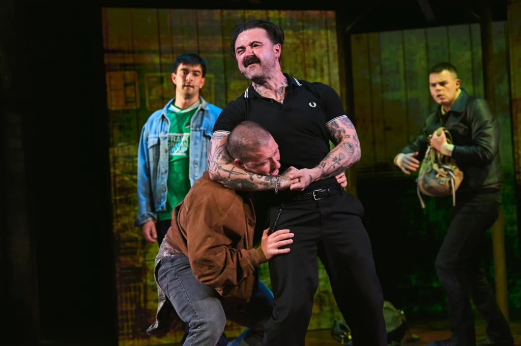 Finlay Paul as Tommy, Lewis Kidd as Renton, Frankie O’Connor as Begbie & Kieran Andrew as Spud. (Photo Matt Crockett)