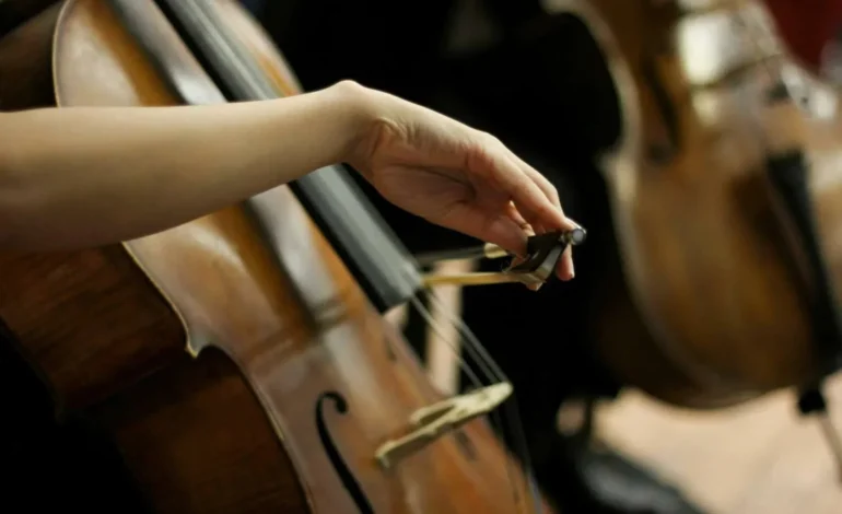Cellist's bow hand rests on the strings, evoking the Mujer Fatal album's string accompaniment