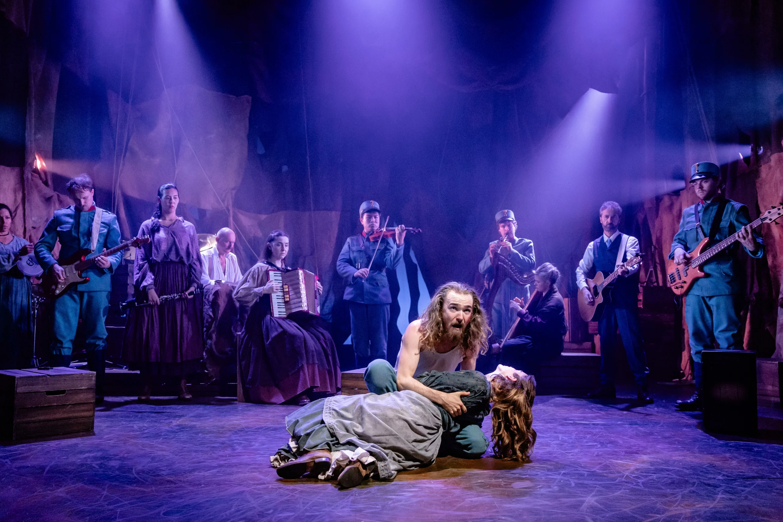 Brenock O'Connor holds Jade Oswald in Franz & Marie's climactic scene at Charing Cross Theatre